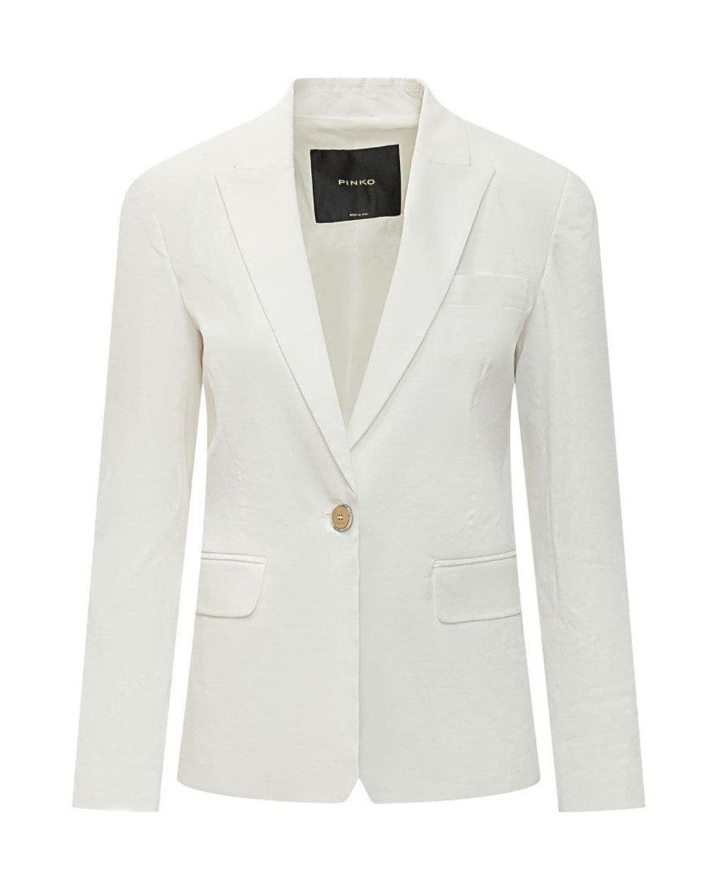 Pinko White Solid Notched Lapel Blazer