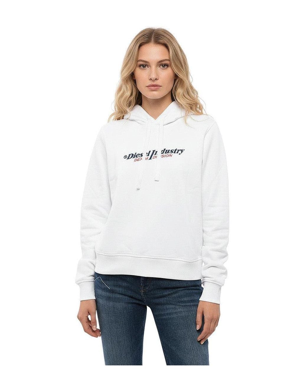 DIESEL White Logo Hood Sweatshirt
