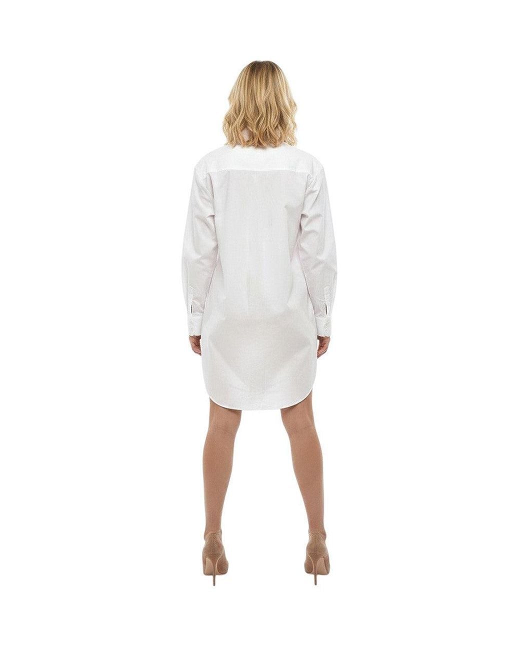 DIESEL White Solid Shirt Collar Mini Dress