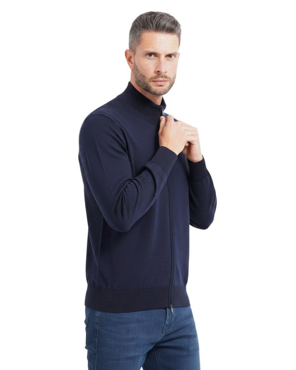 Boss Blue Logo Zip Up Cardigan for men