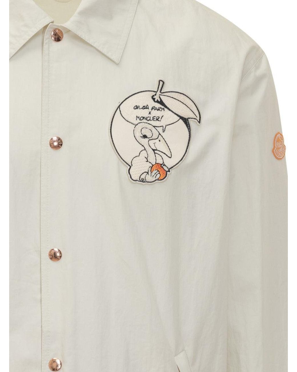 Moncler White Embroidered Shirt Collar Jacket for men