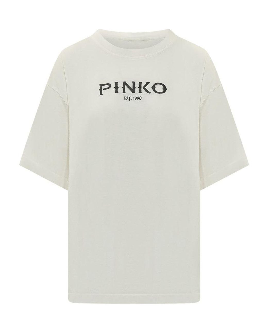 Pinko White Logo Crew Neck T-Shirt