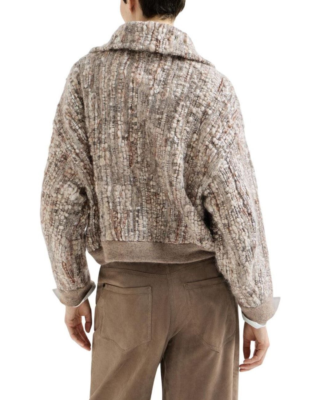 Brunello Cucinelli Natural Textured Mock Collar Sweater