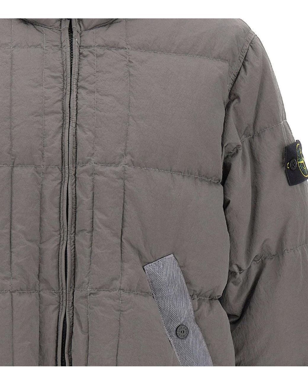 Stone Island Gray Quilted Hood Jacket for men