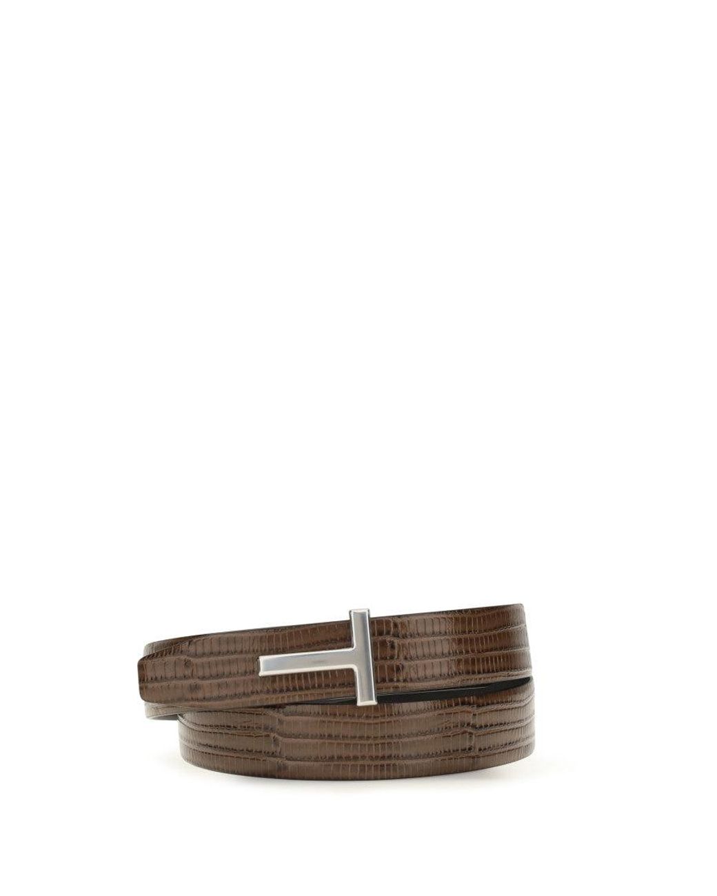 Tom Ford White T Icon Buckle Belt for men