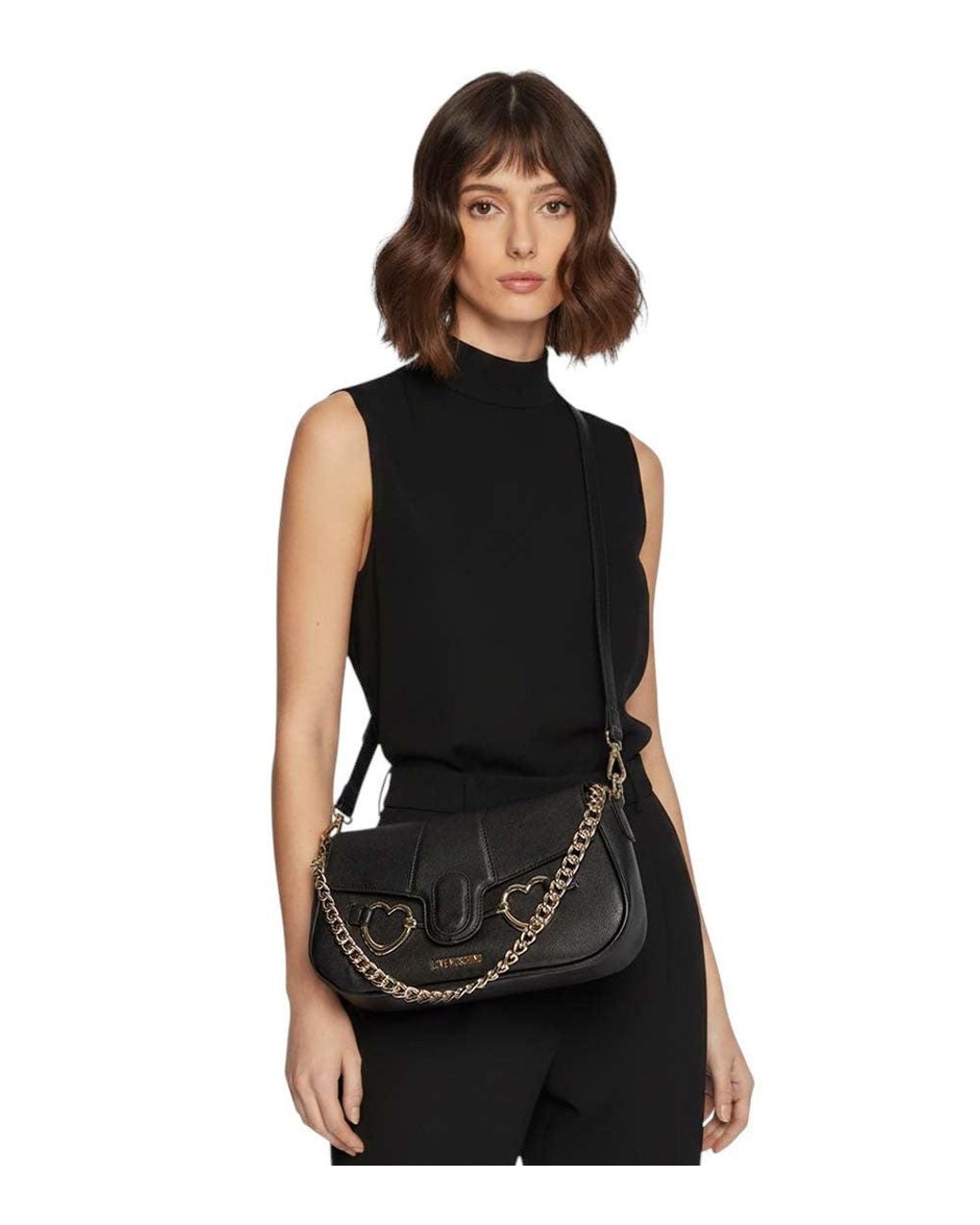 Love Moschino Black Heart Clamp Medium Shoulder Bag