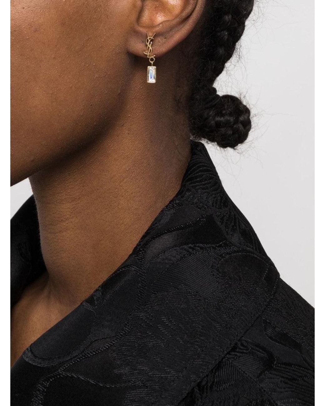 Saint Laurent White Golden Cassandre Rhinestones Single Earring
