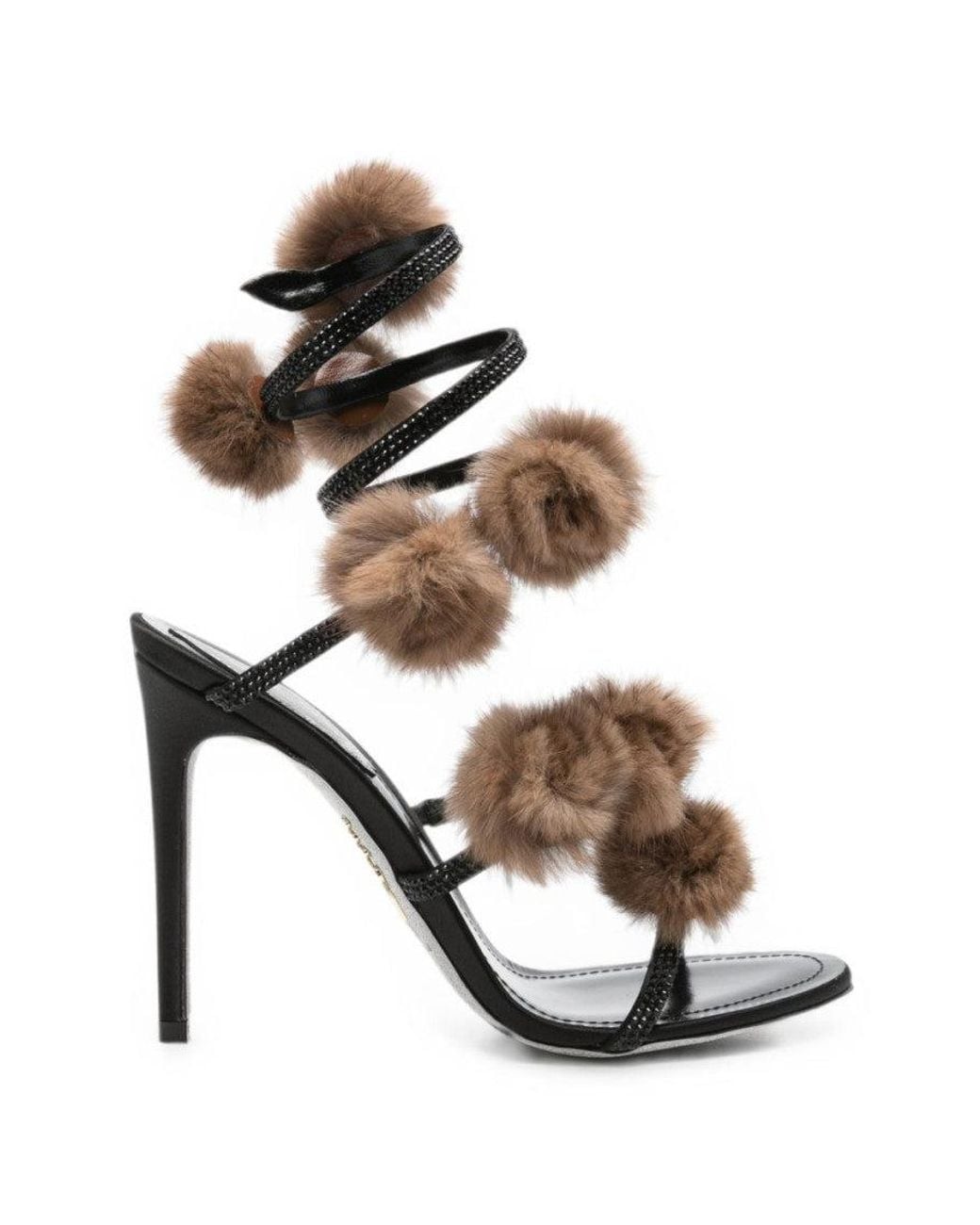 Rene Caovilla White Round Open Toe Heels