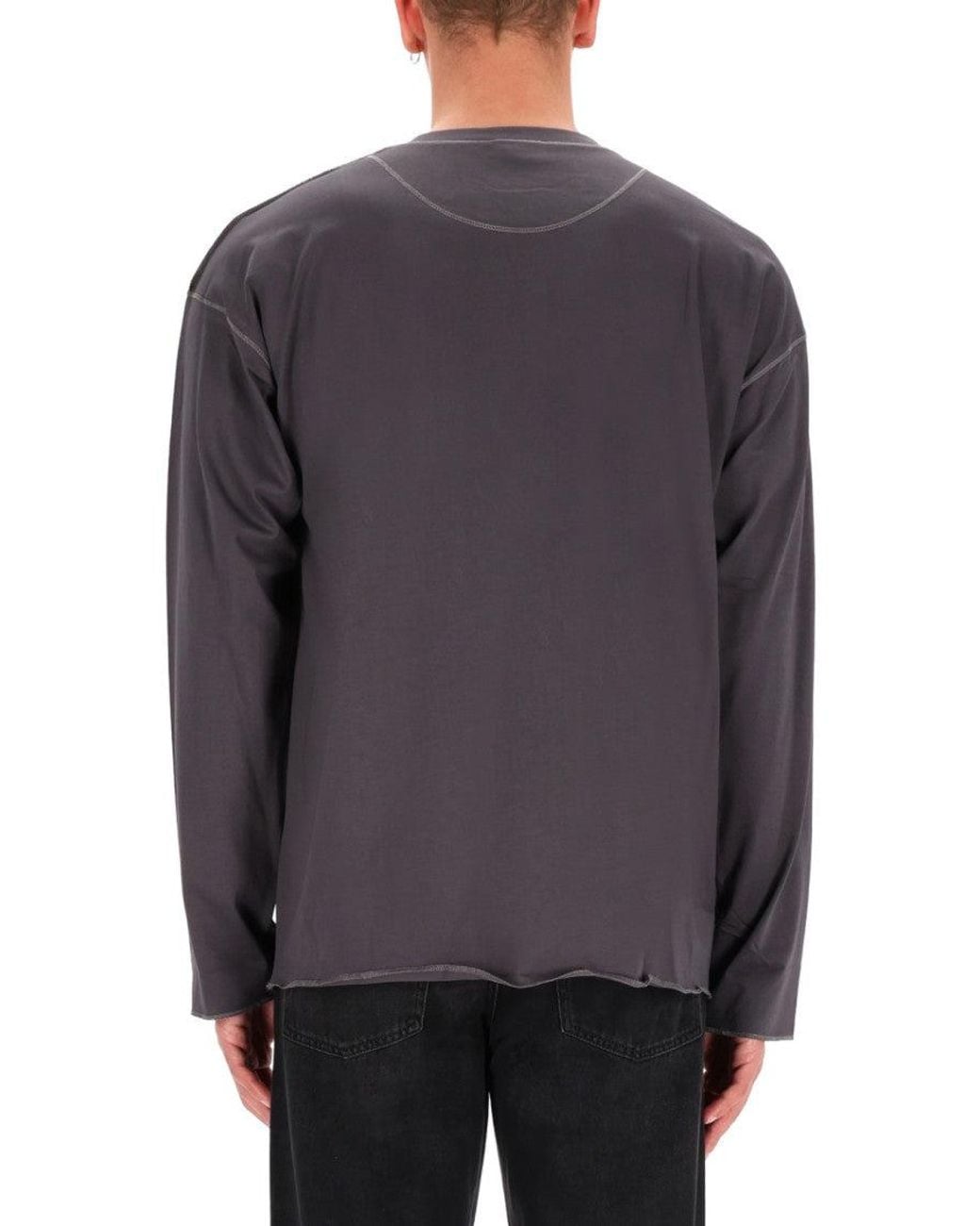 DIESEL Gray Solid Crew Neck T-Shirt for men