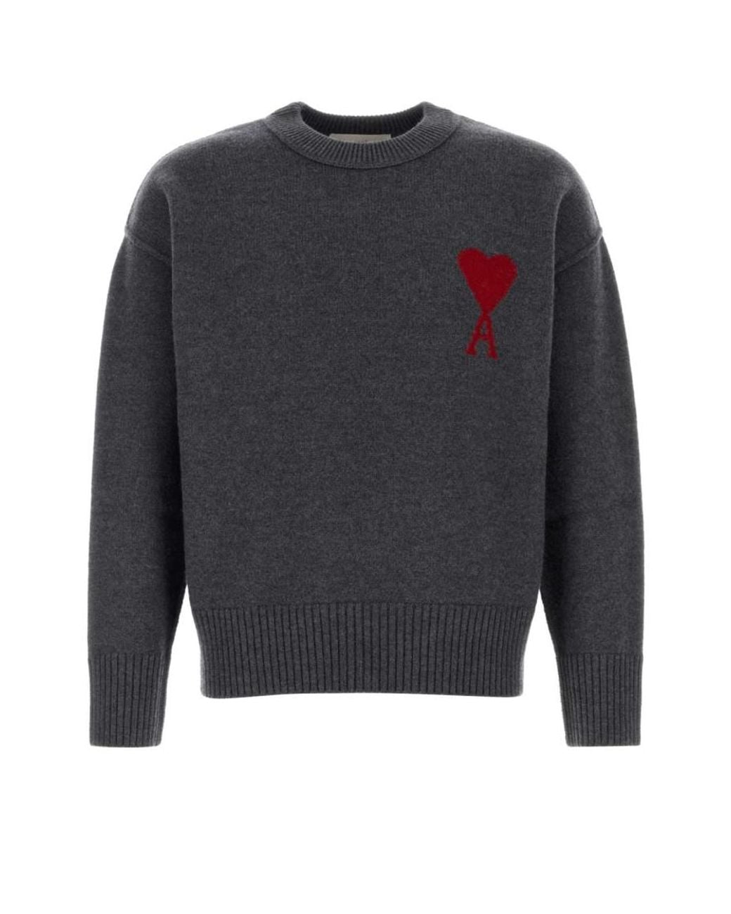 AMI Gray Crew Neck Pullover for men