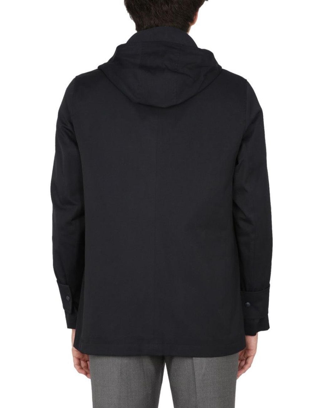 Thom Browne Black High Neck Hooded Zip Parka Jacket for men