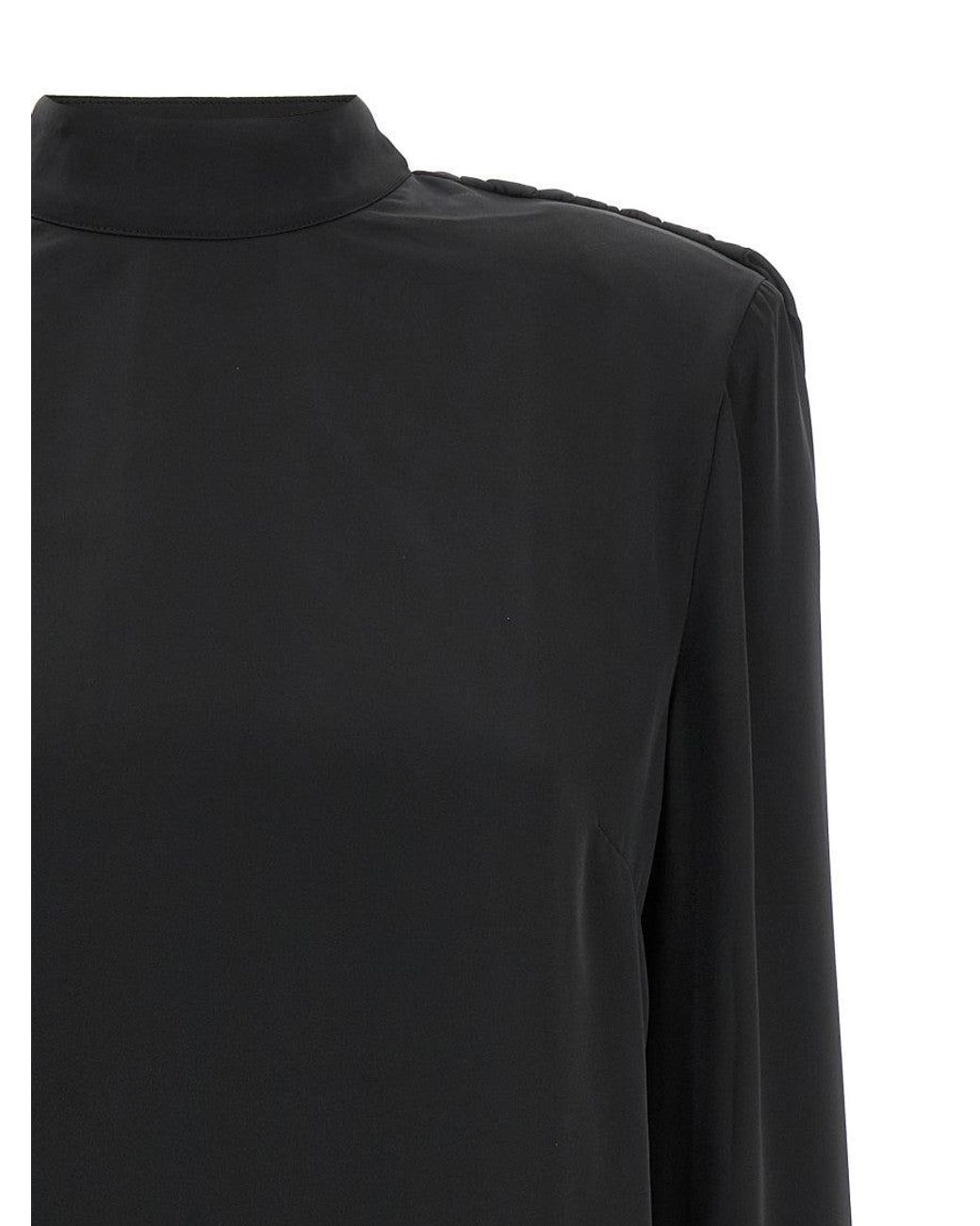ROTATE BIRGER CHRISTENSEN Black Satin Draped Back Blouse