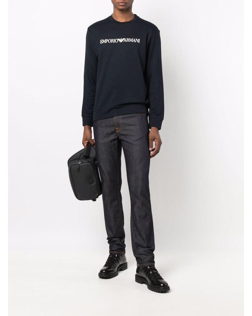 Emporio Armani Blue Logo Cotton Blend Sweatshirt for men