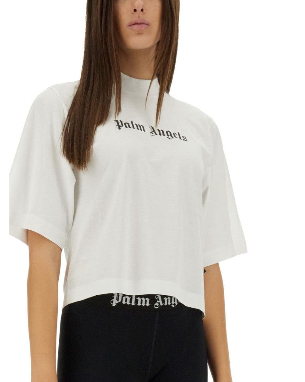 Palm Angels White Logo Mock Collar T-Shirt