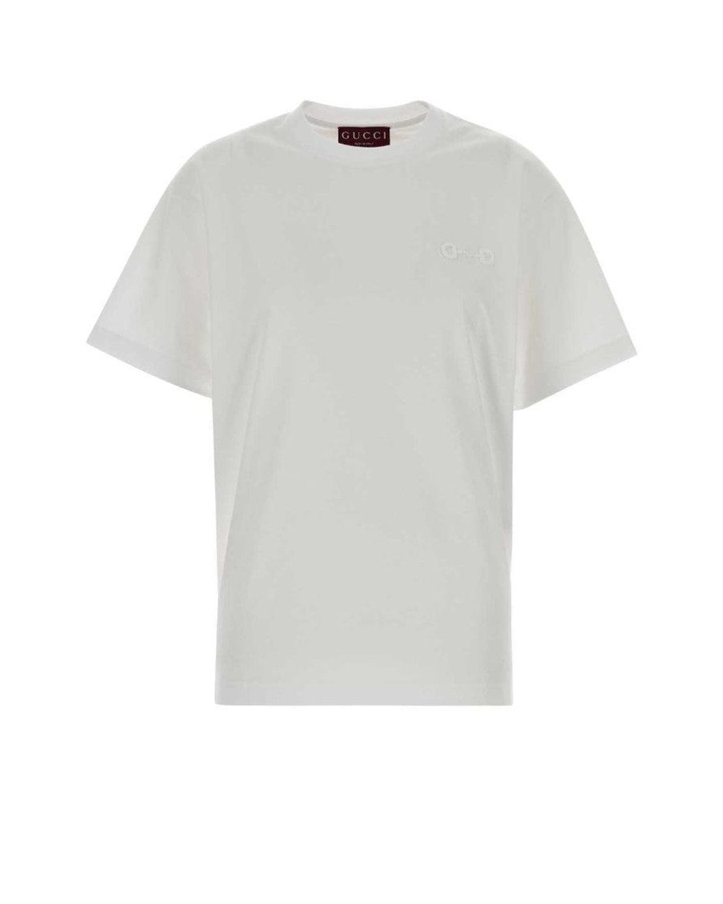 Gucci White Crewneck Embroidery Logo T-Shirt
