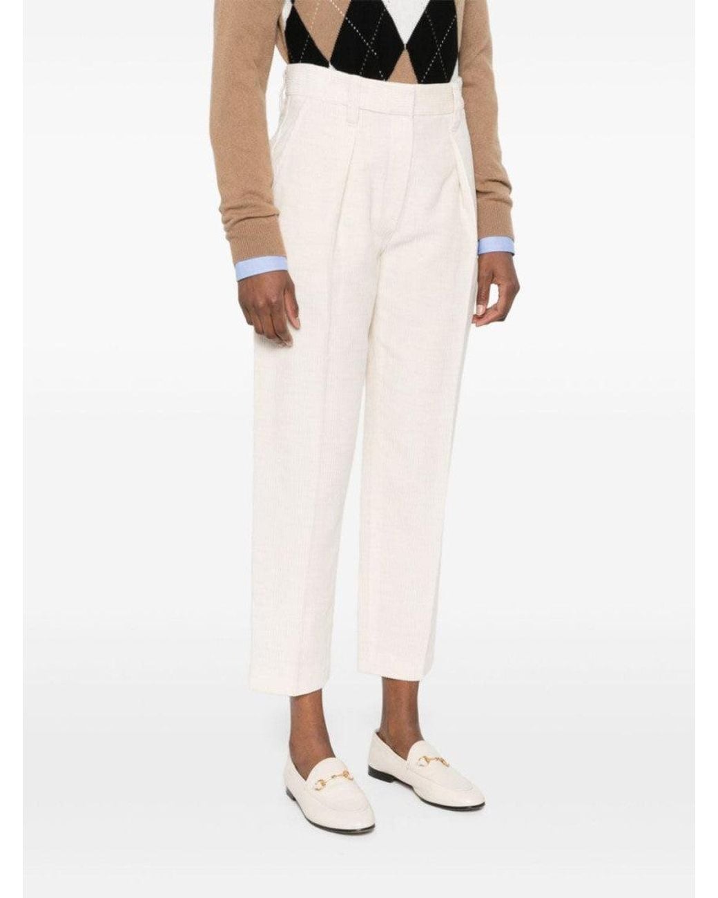 Brunello Cucinelli White Light Cotton Blend Trousers