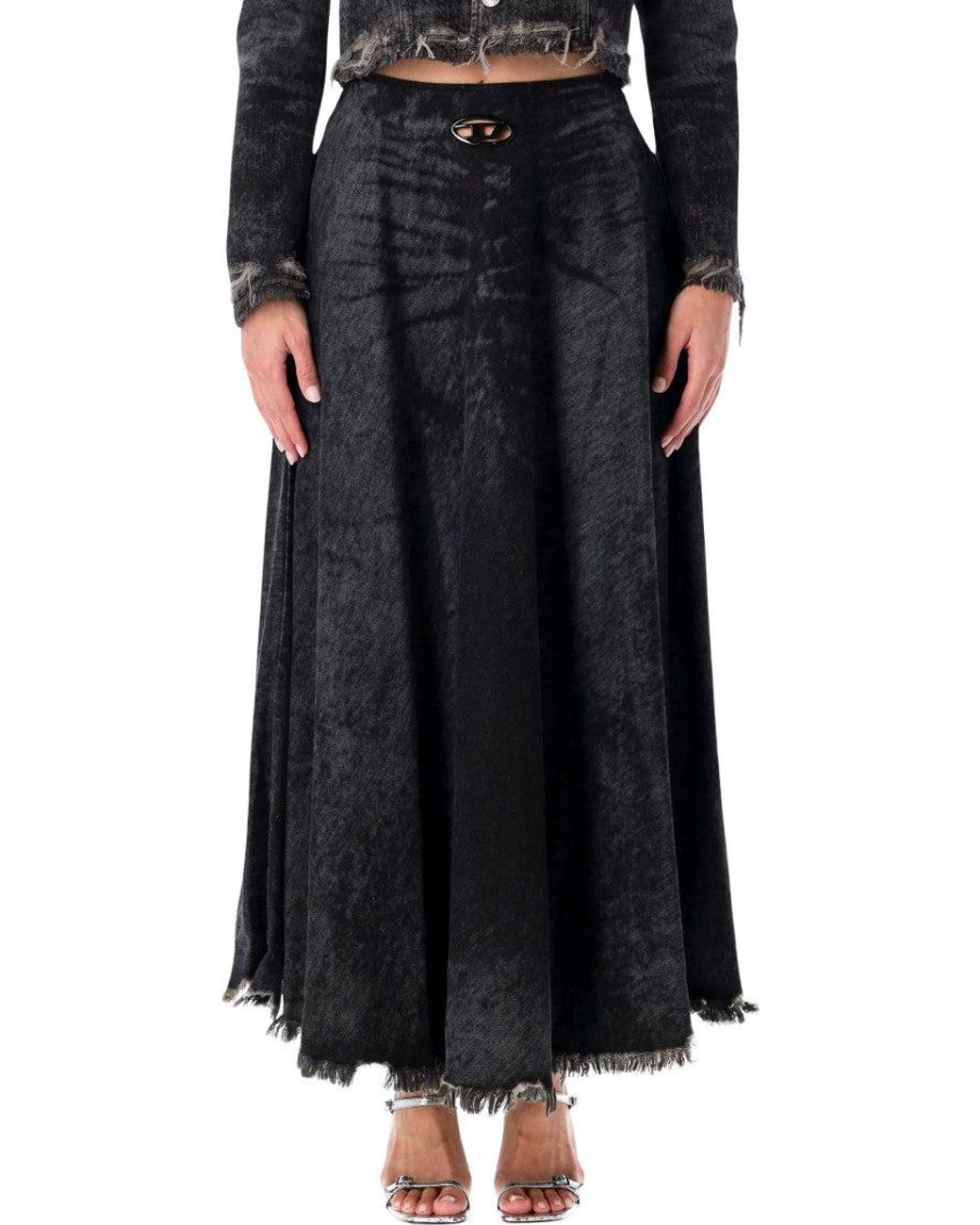 DIESEL Black Solid Maxi Skirt