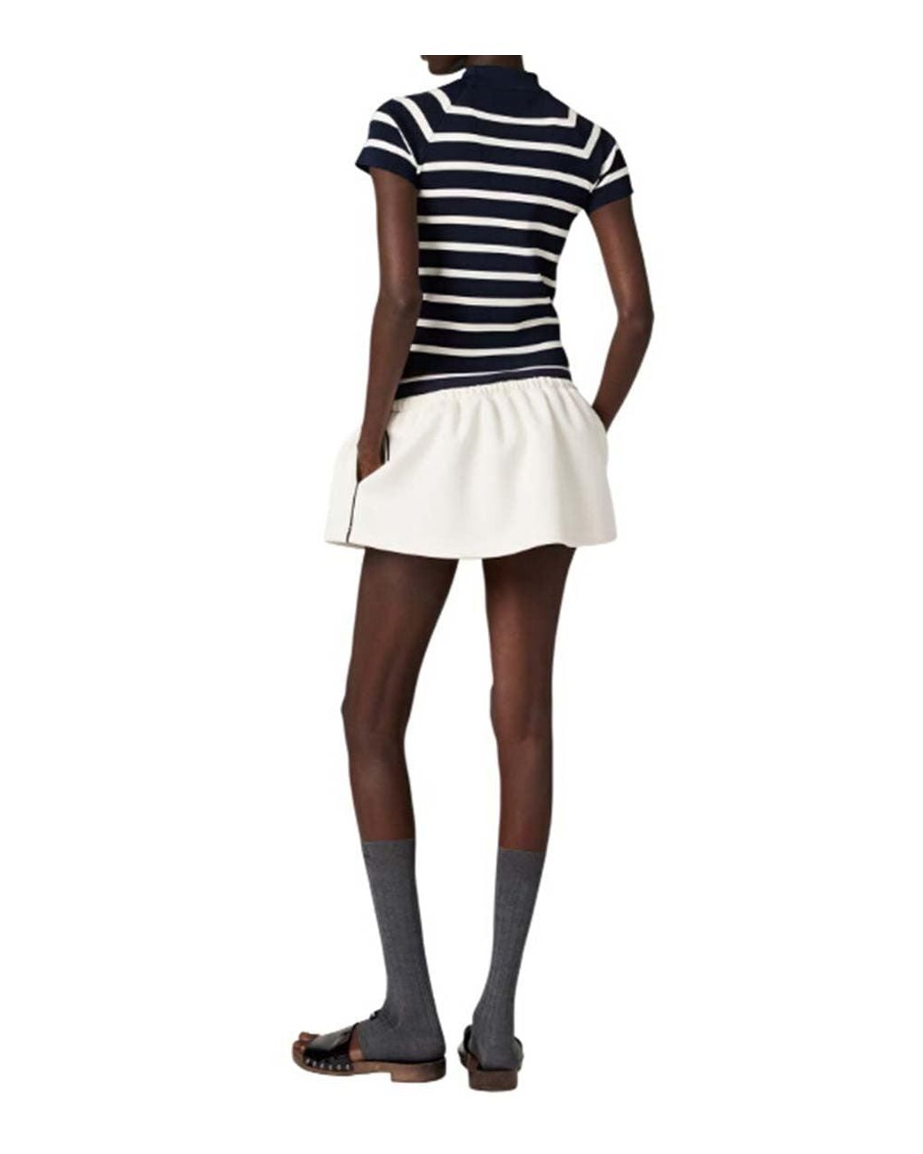 Miu Miu Blue Blackwhite Stripes Mock Collar Sweater
