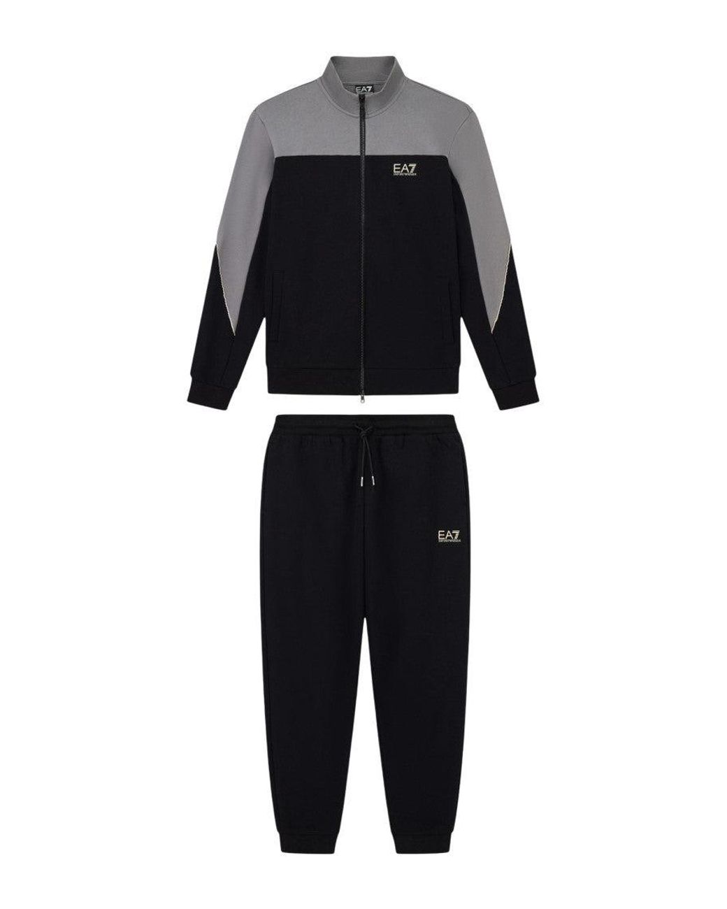 EA7 Black Color Block Tracksuit for men
