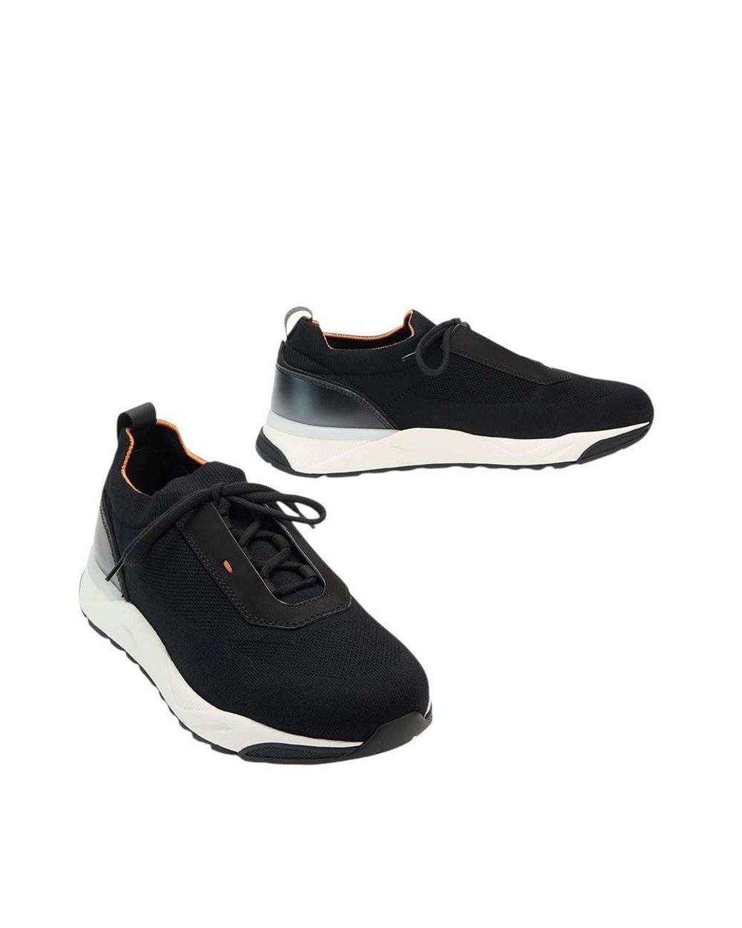 Santoni Black Leather Sport Sneakers for men