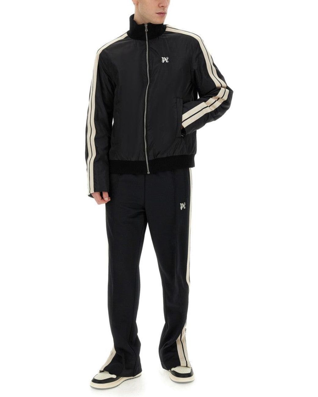 Palm Angels Black Stripes Mock Collar Sweatshirt for men