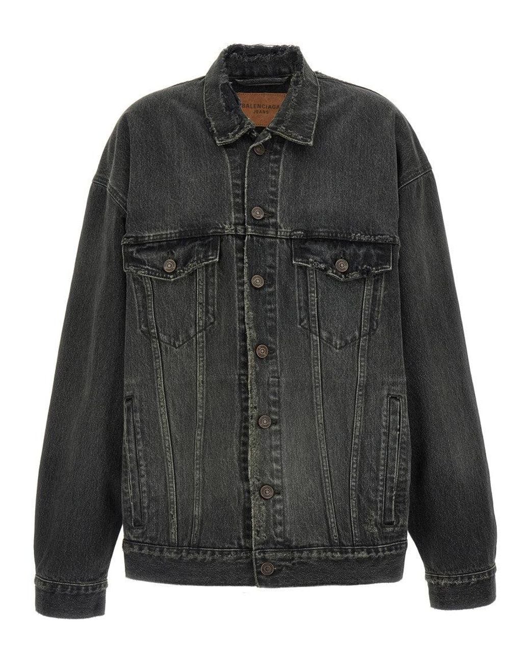 Balenciaga Black Used Effect Denim Jacket