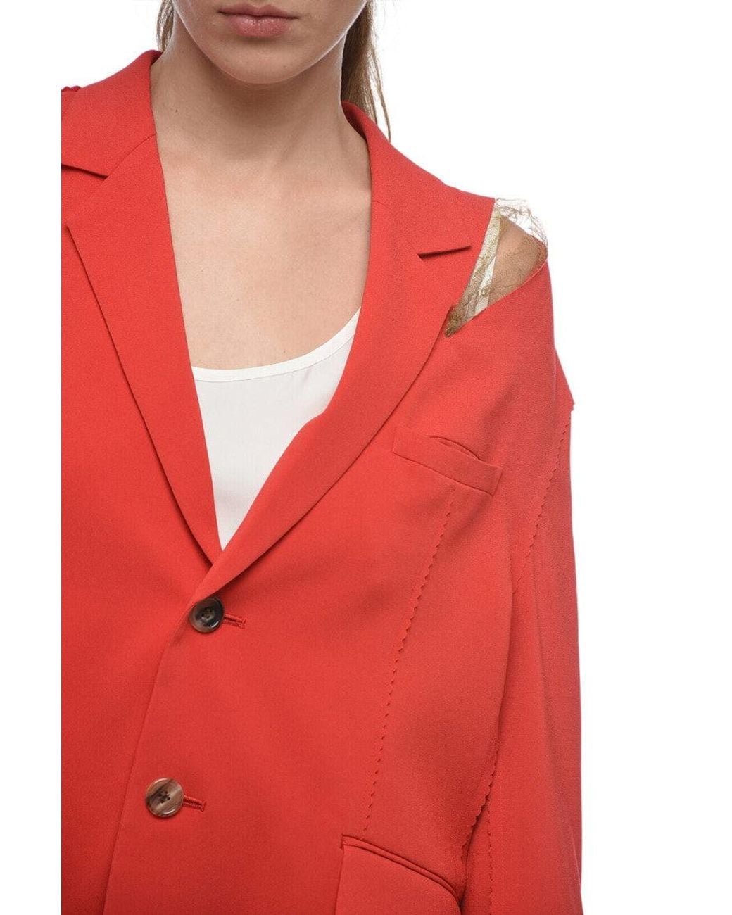 Undercover Red Solid Notched Lapel Blazer