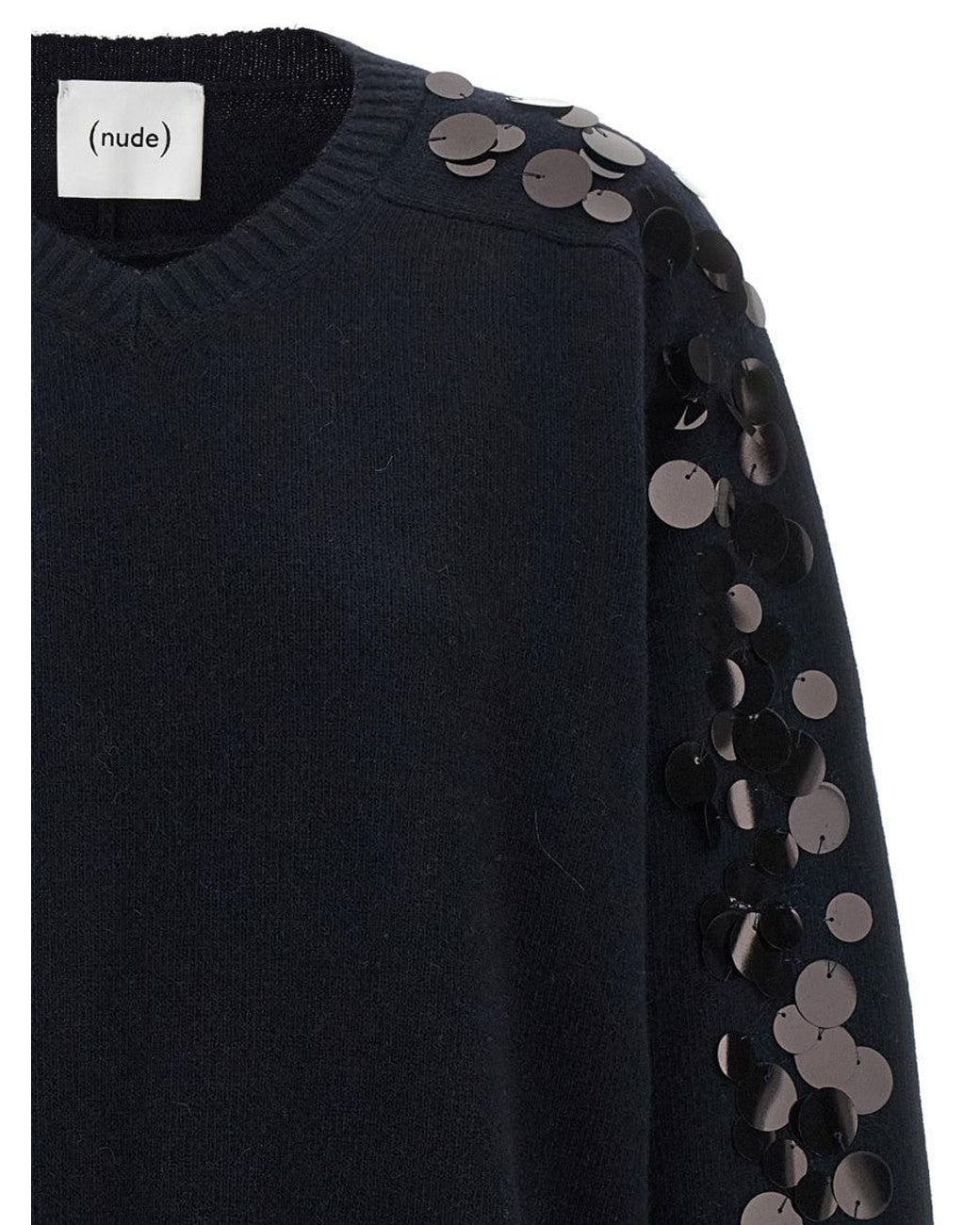 Nude Blue Embellished Crew Neck Sweater
