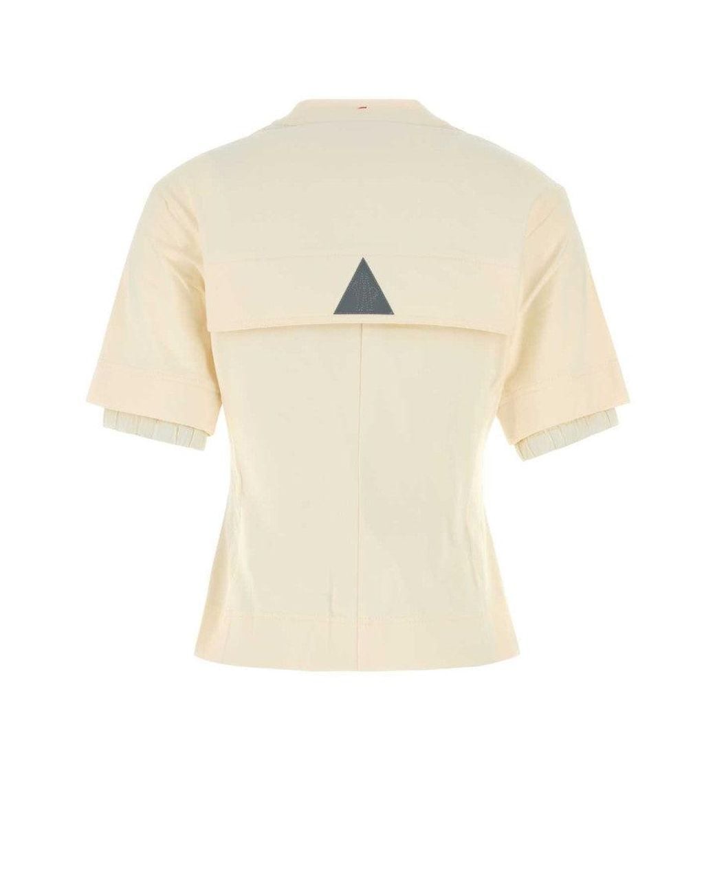 Moncler Natural Ivory Logo-Patch Cotton T-Shirt
