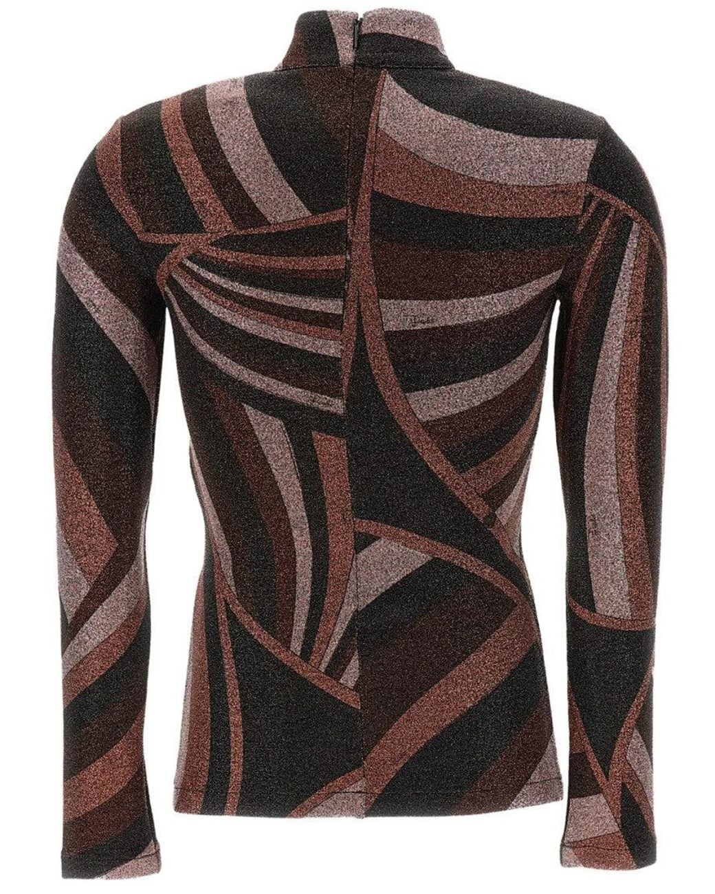 Emilio Pucci Brown Abstract Mock Collar Top