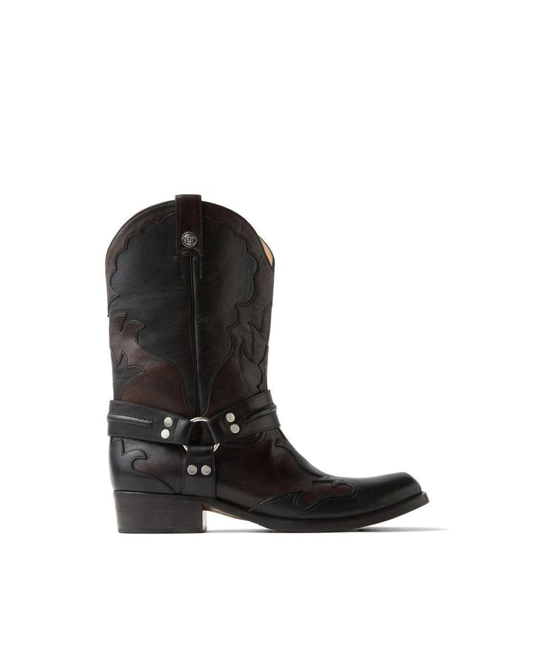 Versace Black Embroidered Sylvester Texan Boots for men