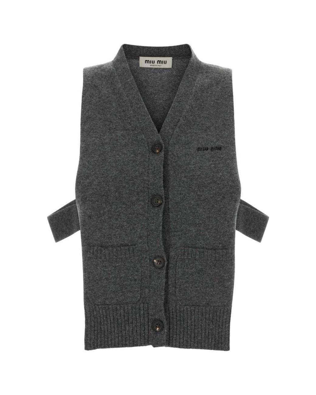 Miu Miu Gray Knitted V Neck Sweater