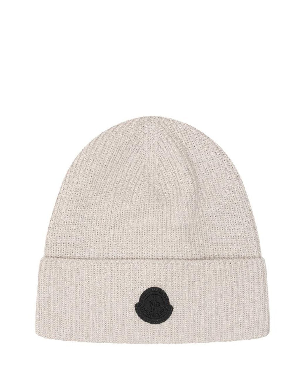 Moncler Natural Off Logo Beanie Cap for men