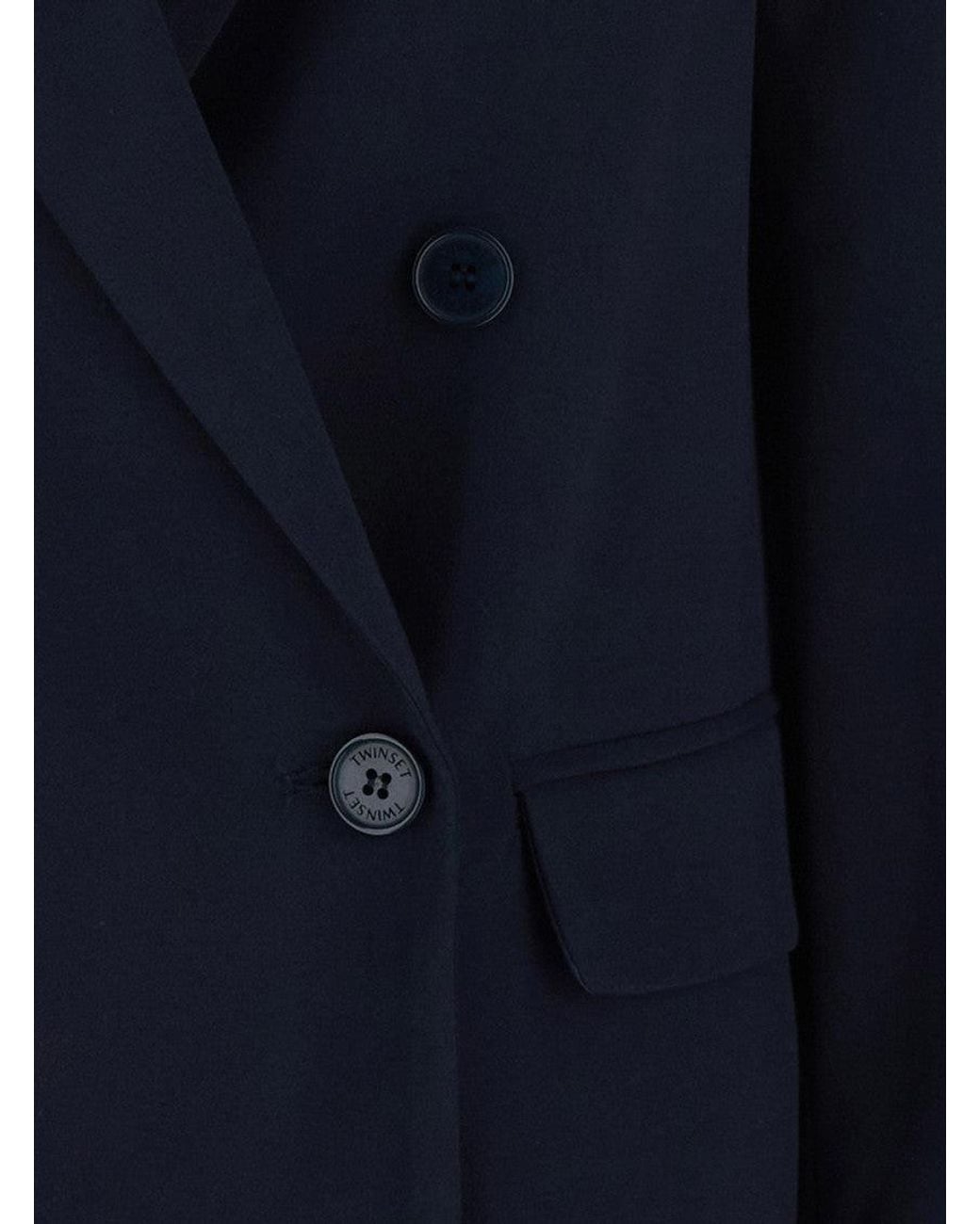 Twinset Blue Solid Peaked Lapel Blazer