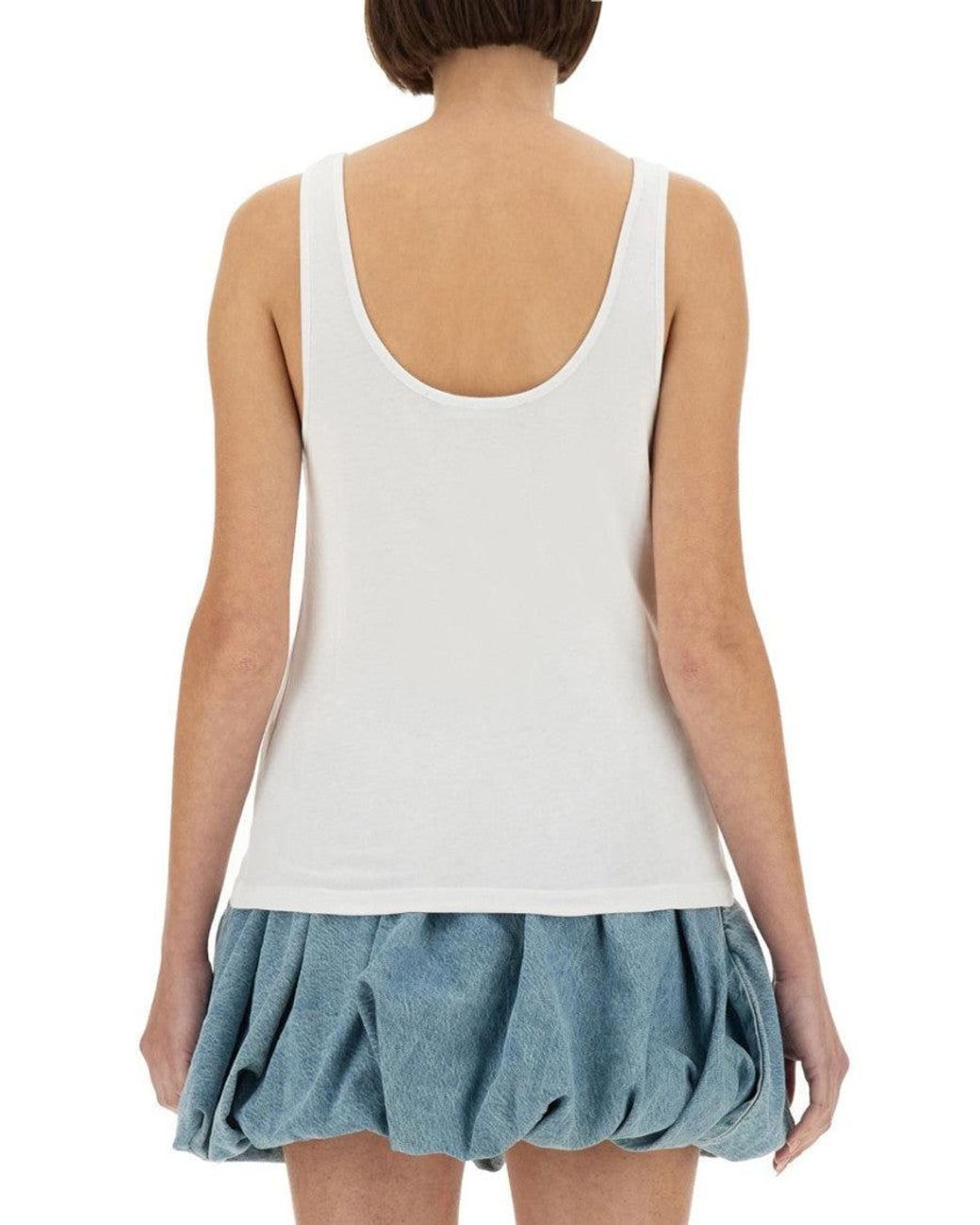 ROTATE BIRGER CHRISTENSEN White Solid Scoop Neck Top