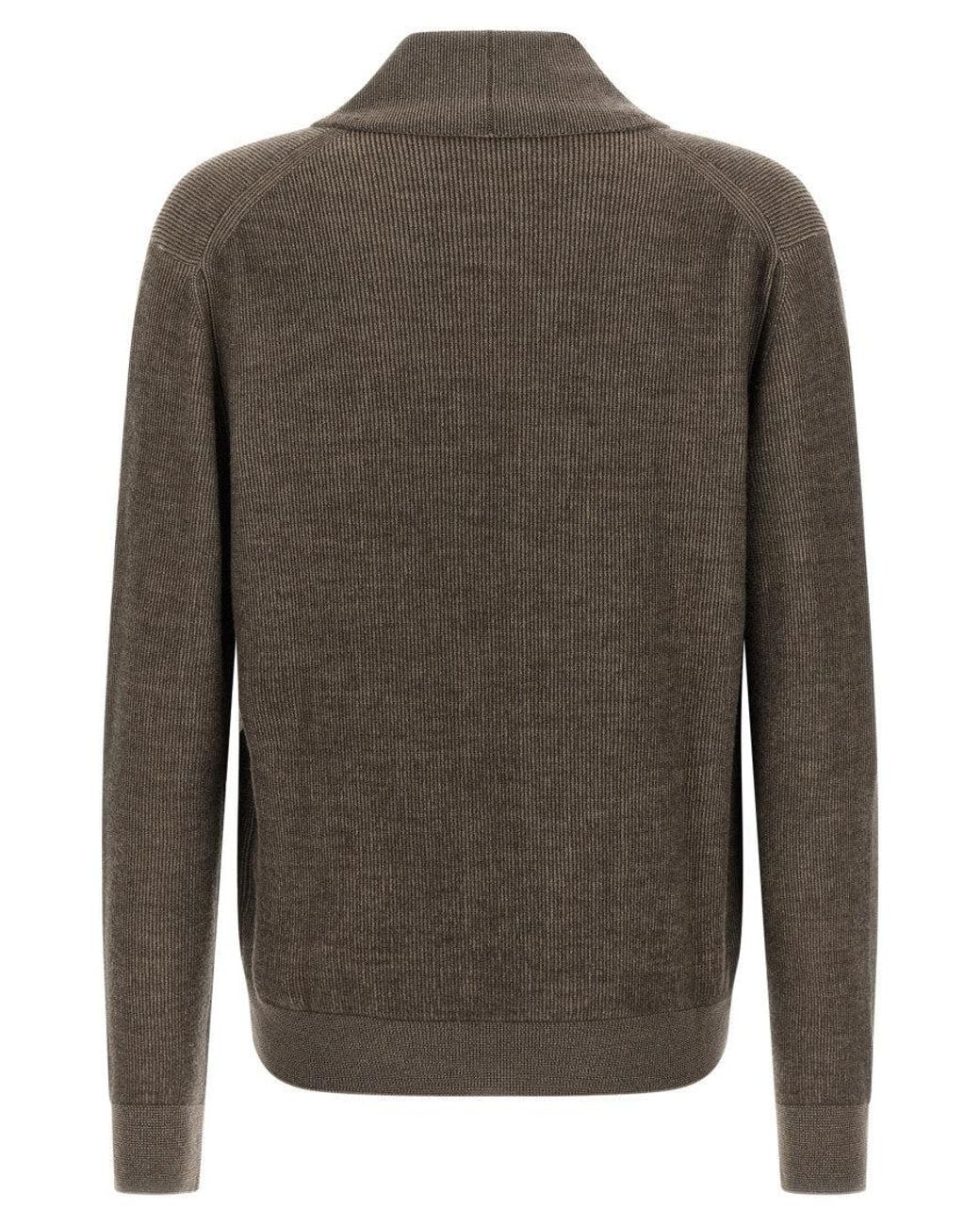 Brioni Gray Knitted Shawl Neck Cardigan for men
