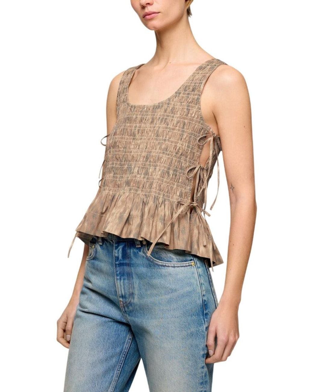 Ganni Natural Printed Round Neck Top