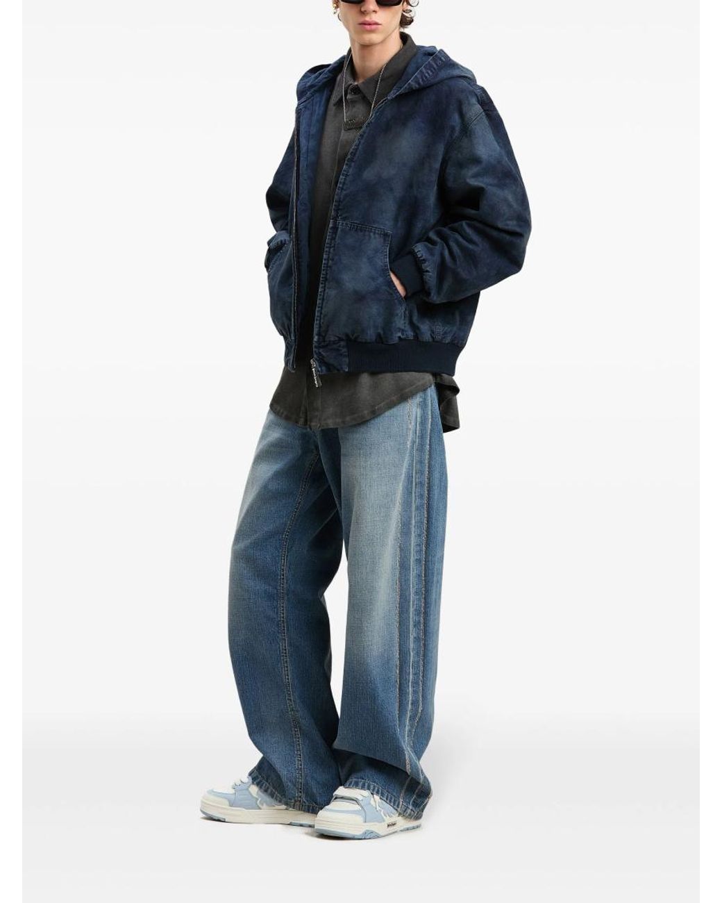 Palm Angels Blue Curved Logo Loose-Fit 5 Pockets Jeans for men