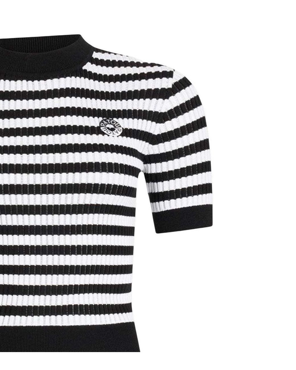Patou Black Stripes Mock Collar T-Shirt