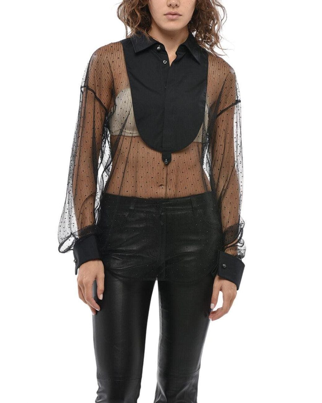 DSquared² Black Embellished Shirt Collar Top