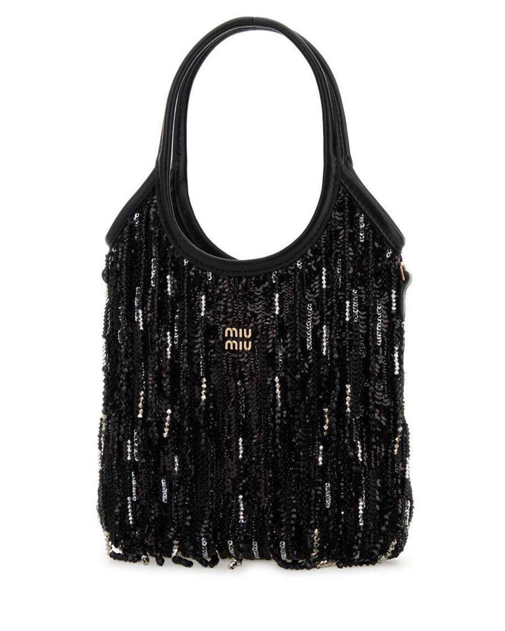 Miu Miu Black Embellished Fabric Handbag