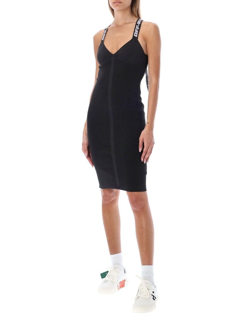 Off-White c/o Virgil Abloh Black Logo Straps V-Neck Mini Dress