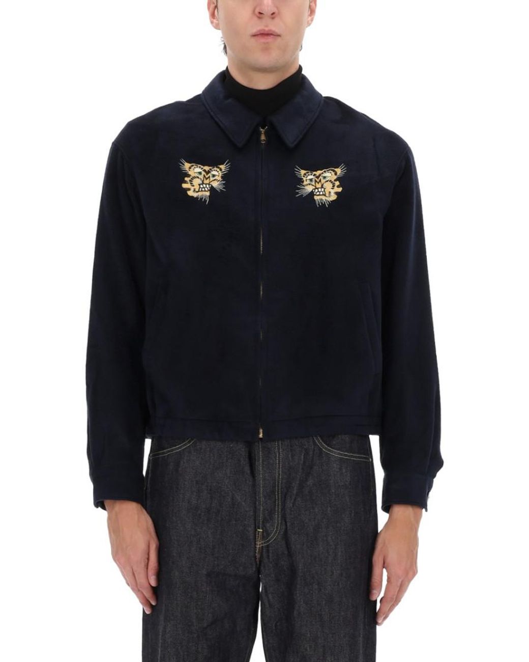 Visvim Blue Embroidered Shirt Collar Jacket for men