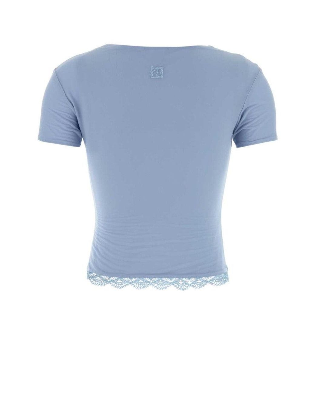 Magda Butrym Blue Light Round Neck Lace Top