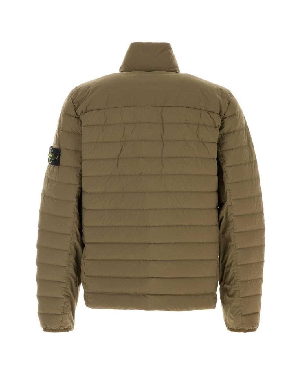 Stone Island Green Quilted Mock Collar Jacket for men