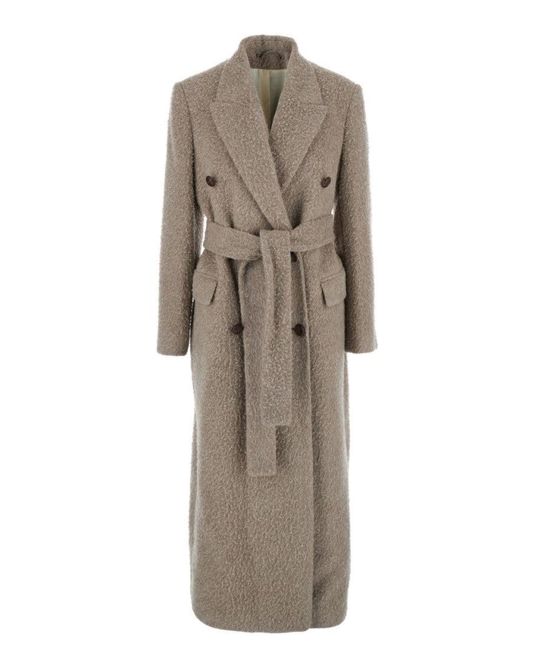 Golden Goose Deluxe Brand Natural Double-Breasted Coat With Classic Lapels And Belt