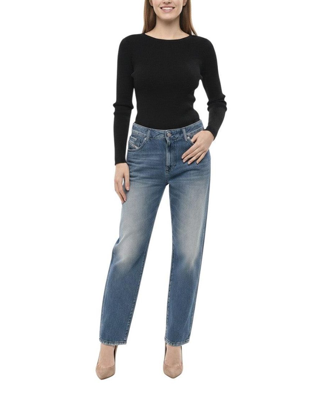 DIESEL Black Straight Mid Rise Jeans