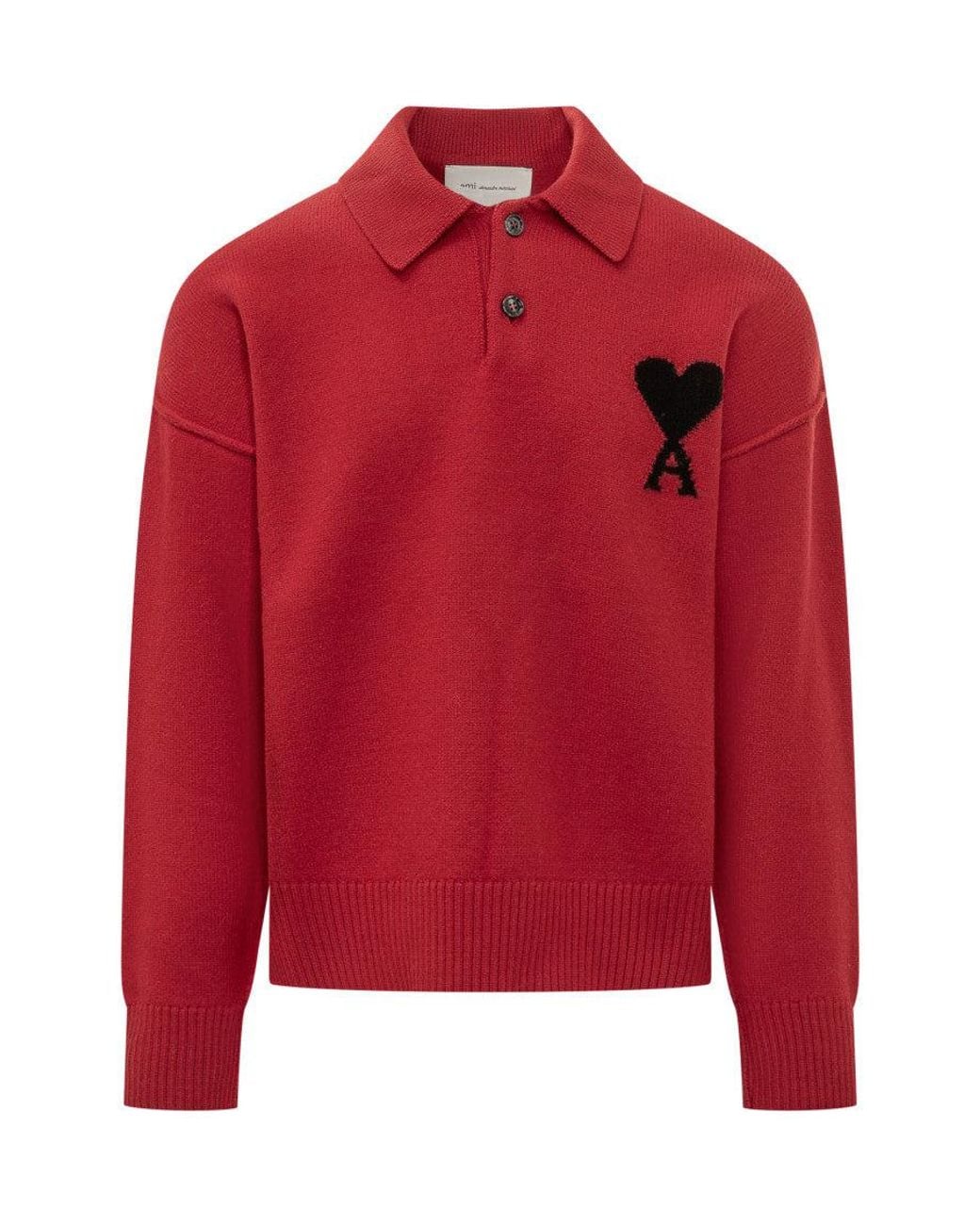 AMI Red Shirt Collar Logo Polo for men