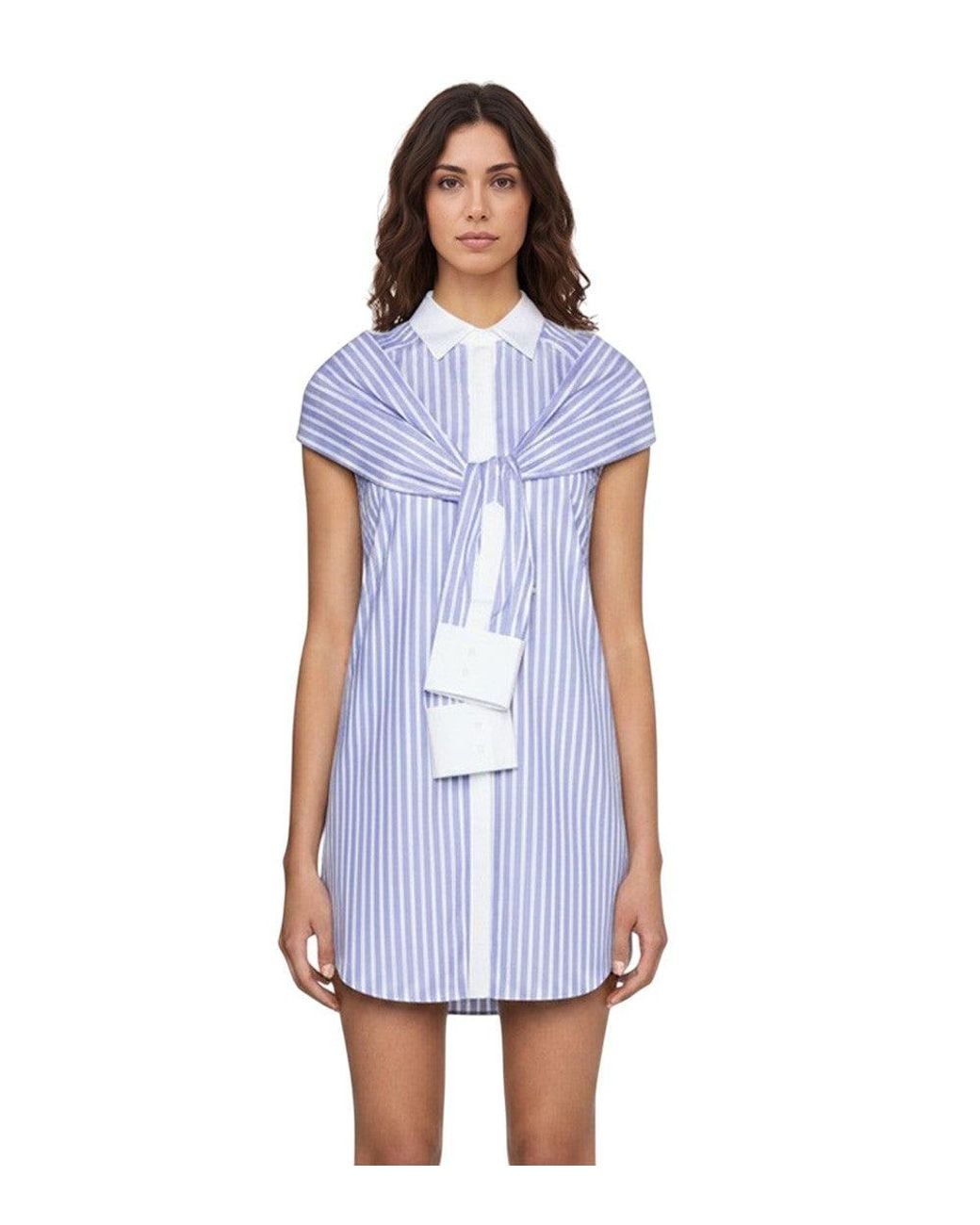 DSquared² Blue Stripes Shirt Collar Mini Dress