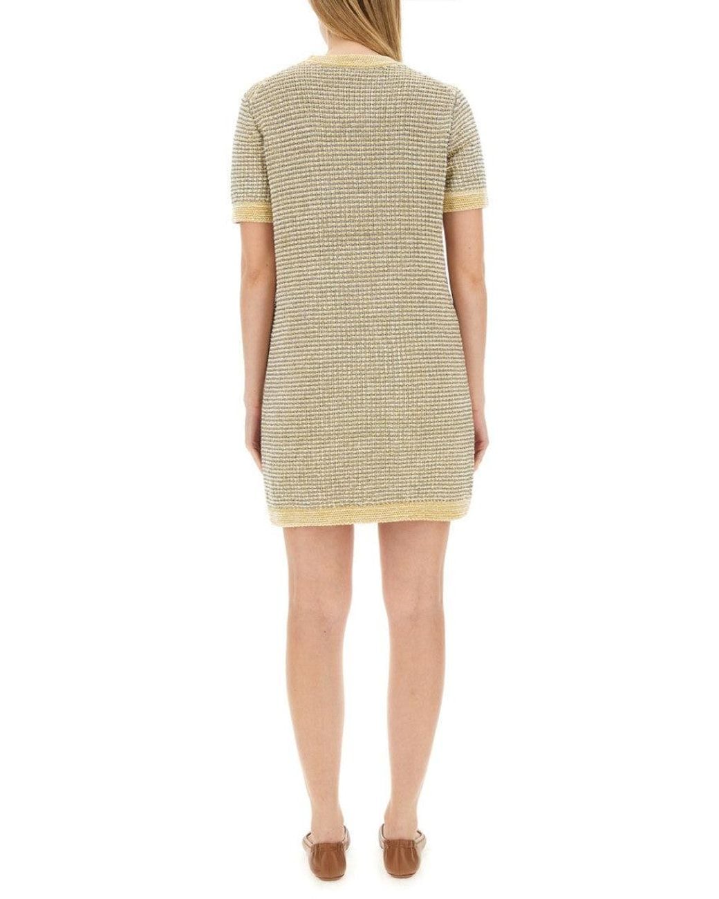 Tory Burch Natural Textured Crew Neck Mini Dress